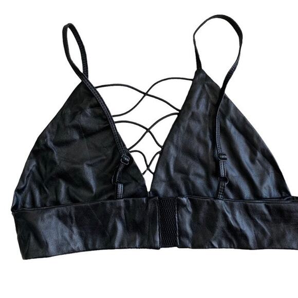 Halter Top Women's Medium Black Faux Leather Adjustable Spaghetti Straps - Picture 2 of 4